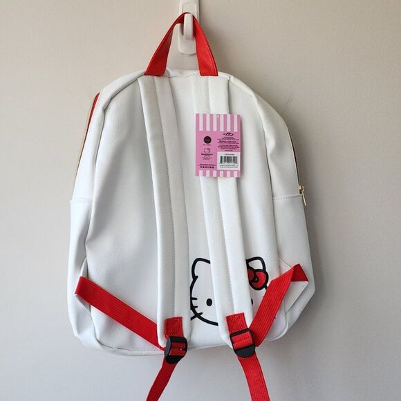Hello Kitty White Kids Backpack | Faux Leather Red Straps Zipper Pocket | NEW - Picture 5 of 8